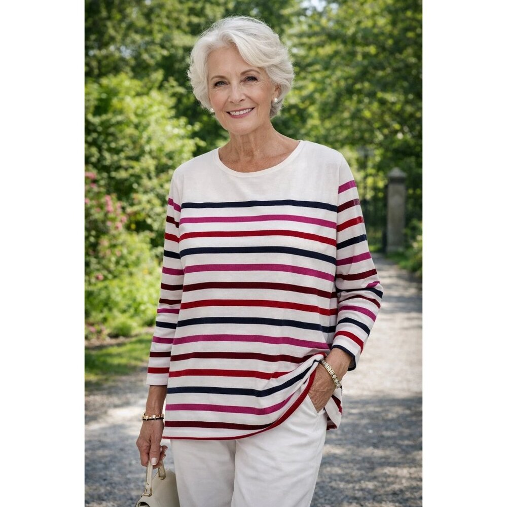 J.Crew Women's Striped boatneck cotton tunic top Pink Navy New size XS